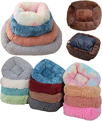 Flauschig Plüsch Katzenbett, Hundekörbchen Beruhigender Zum Schlafen Katzenkorb, Warm Quadrat Bequemes Wasserdicht Anti-Rutsch Sicherheit Weiche Katzenbett ( Farbe : Brass , Größe : Xxl(110x90x18cm) ) von Abcoll