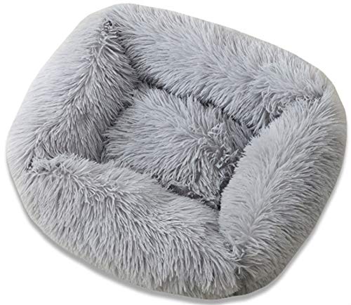 Flauschig Plüsch Katzenbett, Hundekörbchen Beruhigender Zum Schlafen Katzenkorb, Warm Quadrat Bequemes Wasserdicht Anti-Rutsch Sicherheit Weiche Katzenbett ( Farbe : Gray , Größe : L(66x56x18cm) ) von Abcoll