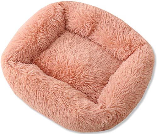 Weiche Plüsch Katzenbett, Katzenkorb Beruhigender Zum Schlafen Katzenkörbchen, Warm Quadrat Bequemes Wasserdicht Anti-Rutsch Sicherheit Katzenbett Flauschig ( Farbe : Beige , Größe : S(43x35x20cm) ) von Abcoll