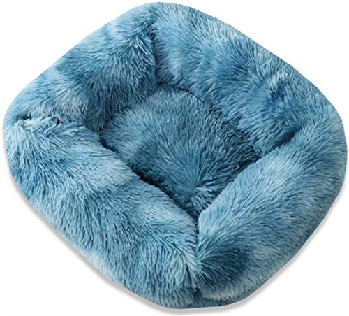 Weiche Plüsch Katzenbett, Katzenkorb Beruhigender Zum Schlafen Katzenkörbchen, Warm Quadrat Bequemes Wasserdicht Anti-Rutsch Sicherheit Katzenbett Flauschig ( Farbe : Blau , Größe : Xl(80x70x18cm) ) von Abcoll