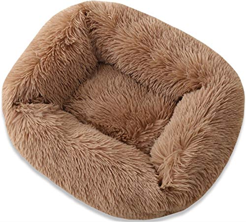 Weiche Plüsch Katzenbett, Katzenkorb Beruhigender Zum Schlafen Katzenkörbchen, Warm Quadrat Bequemes Wasserdicht Anti-Rutsch Sicherheit Katzenbett Flauschig ( Farbe : Brass , Größe : L(66x56x18cm) ) von Abcoll