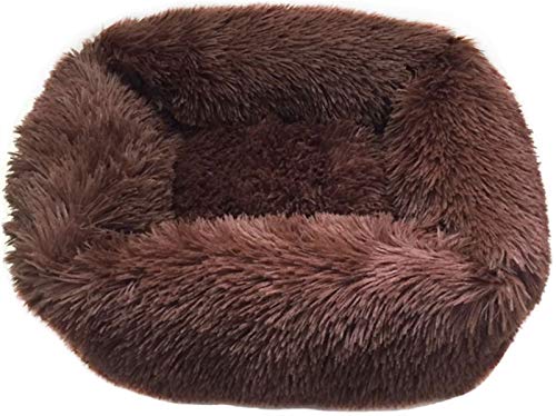 Weiche Plüsch Katzenbett, Katzenkorb Beruhigender Zum Schlafen Katzenkörbchen, Warm Quadrat Bequemes Wasserdicht Anti-Rutsch Sicherheit Katzenbett Flauschig ( Farbe : Braun , Größe : Xl(80x70x18cm) ) von Abcoll