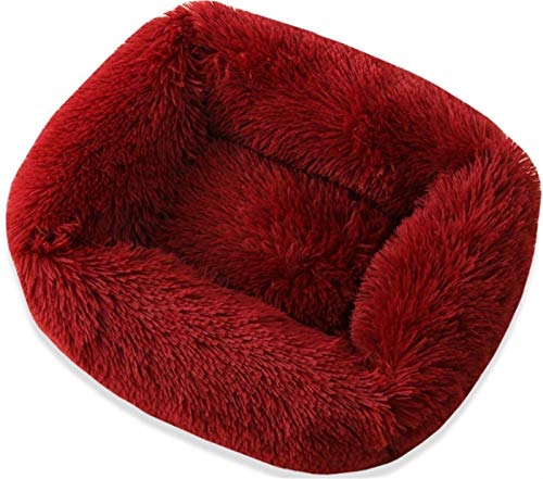 Weiche Plüsch Katzenbett, Katzenkorb Beruhigender Zum Schlafen Katzenkörbchen, Warm Quadrat Bequemes Wasserdicht Anti-Rutsch Sicherheit Katzenbett Flauschig ( Farbe : Red , Größe : Xxl(110x90x18cm) ) von Abcoll