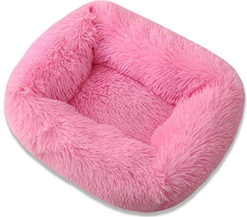 Weiche Plüsch Katzenbett, Katzenkorb Beruhigender Zum Schlafen Katzenkörbchen, Warm Quadrat Bequemes Wasserdicht Anti-Rutsch Sicherheit Katzenbett Flauschig ( Farbe : Rosa , Größe : Xxl(110x90x18cm) ) von Abcoll