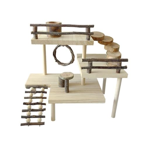 Abcsweet Natürliches Holz Spielplatzspielzeug Für Kleine Tiere, Maus Plattform, Hamster Kaninchen Trainingskäfig Zubehör, 3 Ebenen, Plattform, Hamster Spielplatz, von Abcsweet