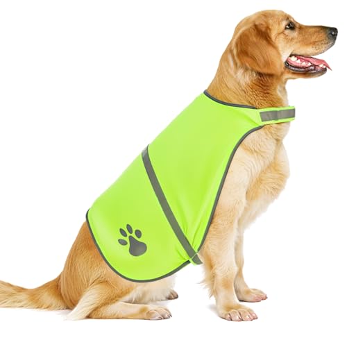 Warnweste für Hunde, Abeillo Pet Hunde Warnwesten, Hund Sicherheit Reflektierende Weste, Verstellbar Hundejacke für Outdoor Aktivitäten Spaziergänge im Dunkeln (Helle Grün) von Abeillo