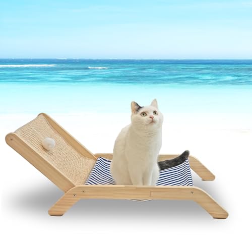Aberatail Strandkorb Katzenhängematte, Katzenbetten für Indoor-Katzen, Gemütliche Katzenliege mit Sisal-Kratzer und Spielzeugball von Aberatail