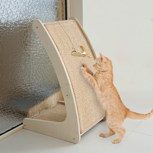 Gebogenes Katzenkratzbrett für Indoor-Katzen - Möbelschützende Kratzmatte, Bodenmontage mit Mausspielzeug und Katzenminze Gebogenes Katzenkratzbrett für Indoor-Katzen - Möbelschützende Kratzmatte, Bodenmontage mit Mausspielzeug und Katzenminze von Aberatail