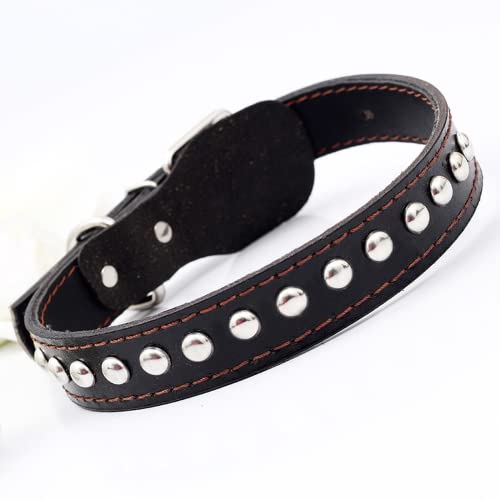 Abhpjuy Einzelnes Lederhalsband Schwarz Braun Haustier Hundehalsband Haustier Hundehalsband Verstellbares zweireihiges Nagelhalsband (L,Schwarz) von Abhpjuy