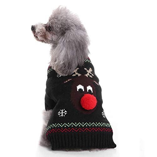 Abhpjuy Hund Pullover Pet Weihnachten Pullover Gestrickte hohe Kragen Haustier Pullover Hund Pullover (L,Elchsschwarz) von Abhpjuy