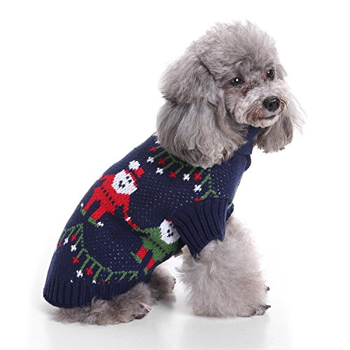 Abhpjuy Hund Pullover Pet Weihnachten Pullover Gestrickte hohe Kragen Haustier Pullover Hund Pullover (L,blau) von Abhpjuy