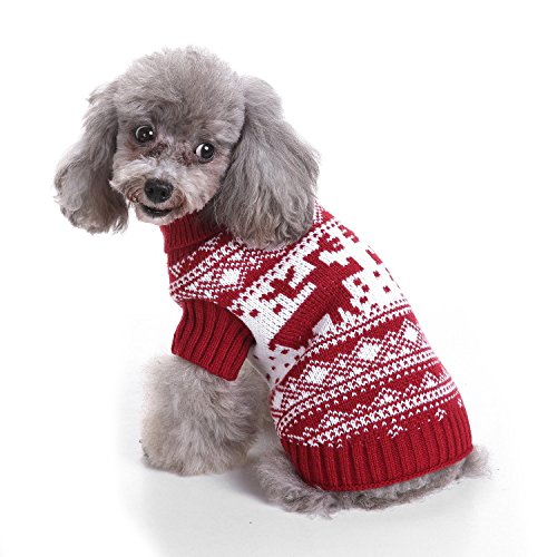 Abhpjuy Hund Pullover Pet Weihnachten Pullover Gestrickte hohe Kragen Haustier Pullover Hund Pullover (L,rot) von Abhpjuy