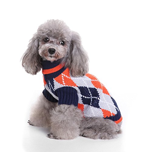 Abhpjuy Hund Pullover Pet Weihnachten Pullover Gestrickte hohe Kragen Haustier Pullover Hund Pullover (M,Roter Streifen des Elchs) von Abhpjuy