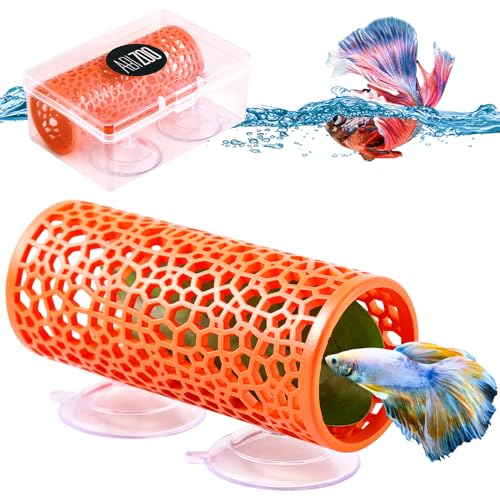 Abizoo Aquariumhöhle, Betta-Tunnel, orangefarbenes ausgehöhltes Design, Betta-Fischspielzeug, Aquarium-Ornament für kleine Fische, Garnelen, Lebensraum, glatte Betta-Hängematte, Versteck von Abizoo