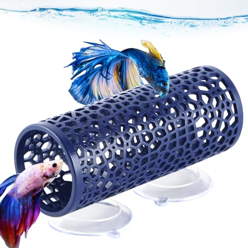 Abizoo Betta Fischtunnel, Marineblau, Betta-Schlafröhre, sicheres hohles Design für kleine Fische und Garnelen, ideales Spielzeug für Betta-Guppies, ruhen, Betta-Aquarium-Zubehör, Hängematte, von Abizoo