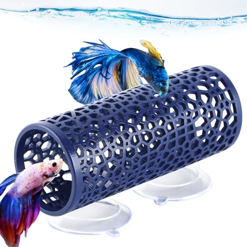 Abizoo Betta Fischtunnel, marineblau, Betta-Schlafröhre, sicheres hohles Design für kleine Fische und Garnelen, ideales Spielzeug für Betta-Guppies, ruhen, Betta-Aquarium-Zubehör, Hängematte, von Abizoo
