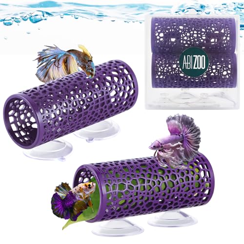 Abizoo Betta Toys Betta-Spielzeug, kleine Löcher, hohle Betta-Fischröhren und weiche Betta-Hängematte, Aquarium-Dekorationen für Betta-Fische, Garnelen, Lila, 2 Stück von Abizoo