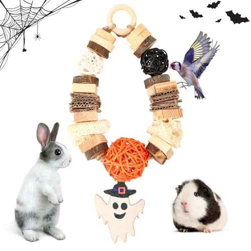 Abizoo Kaninchen Spielzeug Futter,Halloween Kaninchen Kauspielzeug Natur Kaubälle Spielzeug für Meerschweinchen, Chinchilla, Hasen,Zwergkaninchen,Hamster,wellensittich Nager Zahnpflege Holz Zubehoer von Abizoo