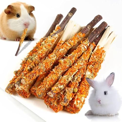 Abizoo Kaninchen Spielzeug Kauspielzeug,6 pcs Natürlich Apfelholz+4 pcs Bambus Sticks Kauen Kamille Blütenblatt für Kaninchen, Hamster, Meerschweinchen, Chinchilla Leckerli Kauspielzeug von Abizoo