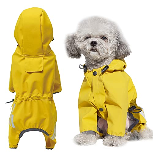 AblePet Hundeanzug Winter Hunde-Regenmantel mit Kapuze und reflektierendem Riemen/Leinenloch, winddichte Jacke für kleine, mittelgroße Hunde (Größe L, Gelb) von AblePet