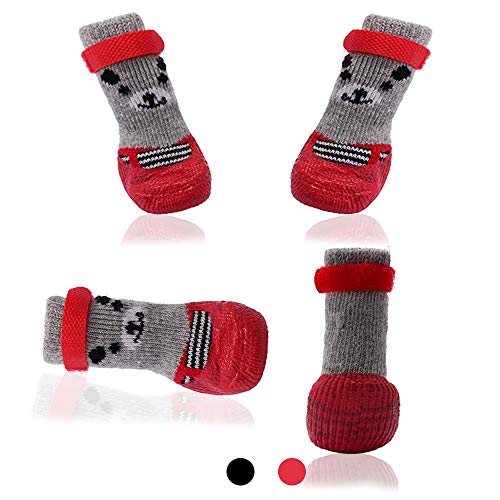 AblePet Hundestiefel, wasserdichte Schuhe, atmungsaktive Socken, mit Rutschfester Sohle und verstellbarem Magic Tape, Allwetterschutz, Pfoten, nur für kleine Hunde (4 Stück) (rot, S) von AblePet