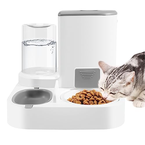 Aboiledy Futterautomat Katze,2-in-1Futterspender und Wasserspender für Katzen und Hunde,2.2 L Schwerkraft-Futterspender mit 1 l automatischem Wasserspender für kleine, mittlere und große Haustiere von Aboiledy