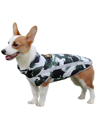 Extra warme Hundekleidung im Winter, mittelgroße und große Hundejacke mit Traktionsanschluss, reflektierender hoher Kragen, winddicht, mit Reißverschluss und Kordelzug für kaltes Wetter, verdickt von Abuandi