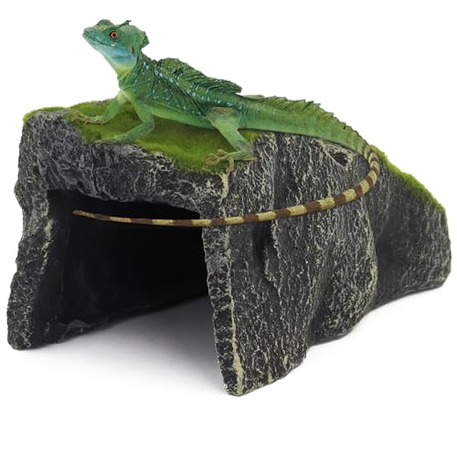 Moosige Reptilienfelsenverstecke und Höhlen, künstliches grünes Mooshöhlen-Versteck für Reptilien und Schlangen, Simulationsfelsen, Schildkröten-Lebensraum-Zubehör, Terrarium und Aquarium-Dekoration von Abustle pig