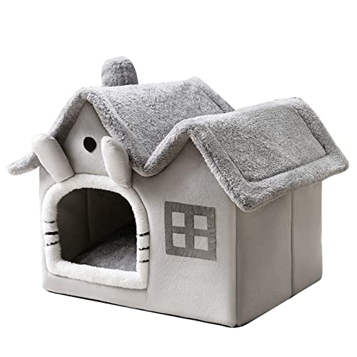 Acahhotxx Doppeldach, abnehmbares Haustierbett, warme Kissen, warmer Korb, Hundenest, Zwinger für kleine Hundehäuser für Innenkatzen, große Häuser für Indoor-Katzen, warm, kein Heizkissen von Acahhotxx