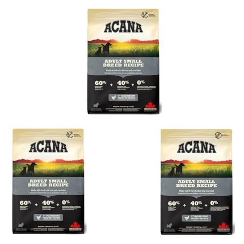 Acana Adult Small Breed Recipe | 3er Pack | 3 x 340 g | Trockenfutter für ausgewachsene Hunde Kleiner Rassen | Enthält frisches Hühnerfleisch, Flunder aus Wildfang und Eier von Acana