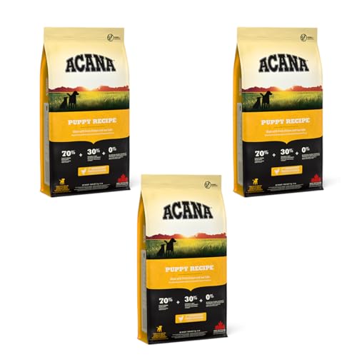Acana Dog Puppy Recipe | 3er Pack | 3 x 340 g | Trockenfuttermittel für Hundewelpen | Reich an tierischen Proteinen aus frischem Geflügel und Fisch | Ohne Getreide zubereitet von Acana