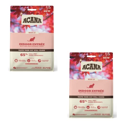 Acana Indoor Entrée | Doppelpack | 2 x 340 g | Trockenfuttermittel für ausgewachsene Katzen | Reich an tierischen Proteinen aus Huhn und Truthahn | Mit Omega -3 und -6-Fettsäuren von Acana