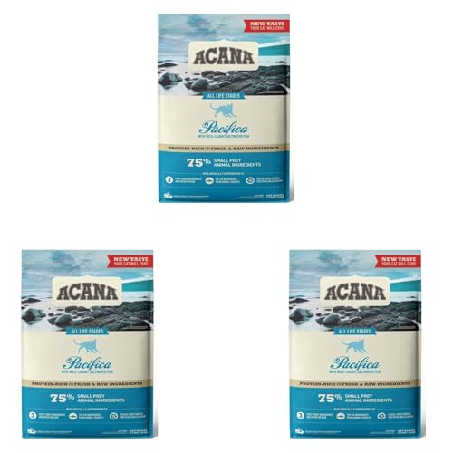 Acana Pacifica | 3er Pack | 3 x 340 g | Trockenfuttermittel für Katzen Aller Rassen & Lebensphasen | Enthält Hering, Makrele, Flunder, Hecht und Rotbarsch aus Wildfang von Acana