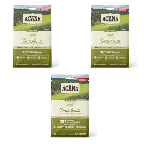 Acana Regionals Grasslands Cat | 3er Pack | 3 x 340 g | Trockenfuttermittel für Katzen Aller Rassen & Lebensphasen | Enthält viele tierische Proteine aus Huhn, Truthahn und Ente von Acana