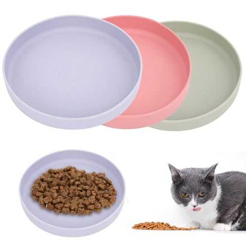 Acboor 3 Stück Katzennapf, Futternapf Katze, 18cm Silikonnapf Breit Katzen napf, Tricolor Katzen näpfe, für Trockenfutter und Nassfutter(Pink, Purple, Green) von Acboor
