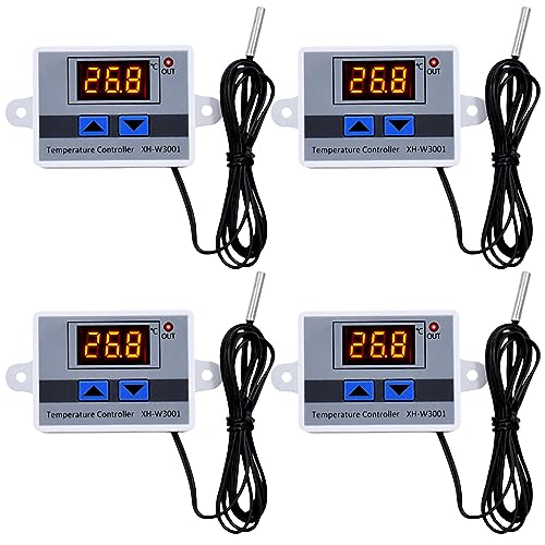 Acboor 4 Stück XH-W3001 Temperaturregler, Temperaturschalter DC 12V 120W Digitaler Temperaturregler DC 12V Thermostat Temperaturschalter Heizung Kühlung Geeignet für Meeresfrüchte,Terrarien,Vivarium von Acboor