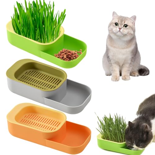 Acboor Katzengras Pflanzschale, 3Pcs Katzengras Keimschale Katzengras Katzenbox Hydroponik Pflanzkasten Katzenminze Katzengras Box Soil-Free Seed Sprouter für Katzen(Ohne Samen) von Acboor