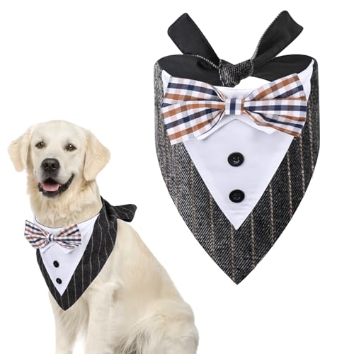 Hundehalstuch, Hochzeits-Outfit mit Fliege, karierter Haustierschal für Jungen und Mädchen, Smoking, Geburtstagsparty-Zubehör für kleine, mittelgroße und große Hunde, Haustiere von AccEncyc