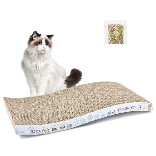 Katzenkratzbrett Katzenkratzmatte mit Katzenminze Doppelseitiges Pad mit Premium Kratzstrukturen Design Gebogene Katzenkratzer für Indoor Katzen zum Ausruhen Grind Krallen und Spielen von AccEncyc