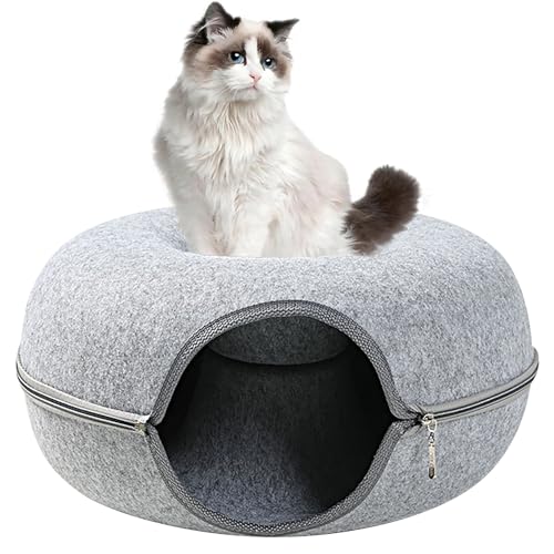 Accmuzzy Katzenhöhle Kuschelig, Waschbarer Katzentunnel Donut Rund, Katzenbett Multifunktionales Katzensofa, Gemütliches Katzenspielzeug, 50x50x20cm (Hellgrün) von Accmuzzy