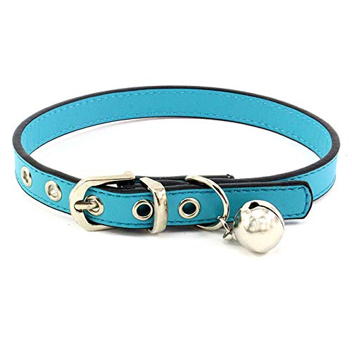 Accod Haustierhalsband aus Leder mit Glöckchen, klassisches Glöckchenhalsband für kleine Hunde oder Katzen, Halsumfang verstellbar 22–28 cm, 1,3 cm breit, für Welpen, Hunde, Katzen, Blau von Accod