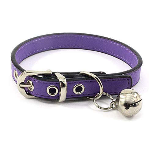 Accod Hundehalsband aus Leder mit Glöckchen, klassisches Halsband für kleine Hunde oder Katzen, Hals verstellbar 16–22 cm, 1 cm breit, für Welpen, Hunde, Katzen, Violett von Accod