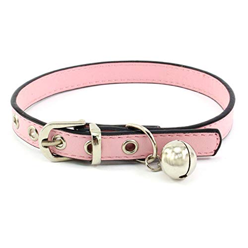 Accod Hundehalsband aus Leder mit Glöckchen, klassisches Halsband für kleine Hunde oder Katzen, Hals verstellbar 16–22 cm, 1 cm breit, für Welpen, Hunde und Katzen, Rosa von Accod