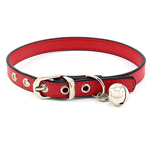 Accod Hundehalsband aus Leder mit Glöckchen, klassisches Halsband für kleine Hunde oder Katzen, Hals verstellbar 16–22 cm, 1 cm breit, für Welpen, Hunde und Katzen, Rot von Accod