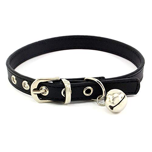 Accod Hundehalsband aus Leder mit Glöckchen, klassisches Halsband für kleine Hunde oder Katzen, Hals verstellbar 16–22 cm, 1 cm breit, für Welpen, Hunde und Katzen, Schwarz von Accod