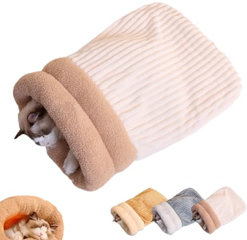 Accrue Katzenschlafsack,Katzenschlafsack Flauschig,Warmes Halbgeschlossenes Katzenbett,Katzen Schlafsack Höhle,Haustier Schlafsack für Kleine Haustiere (L,Beige) von Accrue