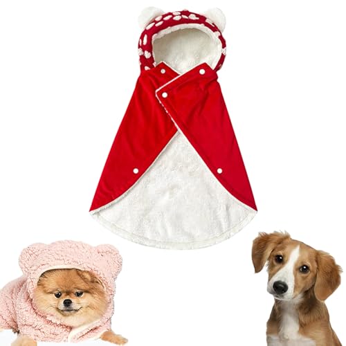 Accrue Pet Cape Blanket,Dog Robes with Hood,Skin Friendly Warm Dog Cape Hooded Pet Apparel,Dogs Cold Weather Coat Wraps for Small Dogs,Pet Robe Blanket (L (for 12.5 kg),Red) von Accrue