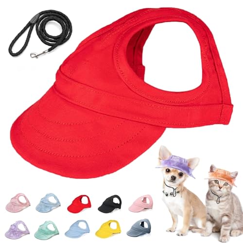 Accrue Baseballmütze für Haustiere, Verstellbar Sonnenschutz Hut Hundecap mit Ohrlöchern für Welpen Haustier,Hund Katze Outdoor Sunbonnet (L,Red) von Accrue