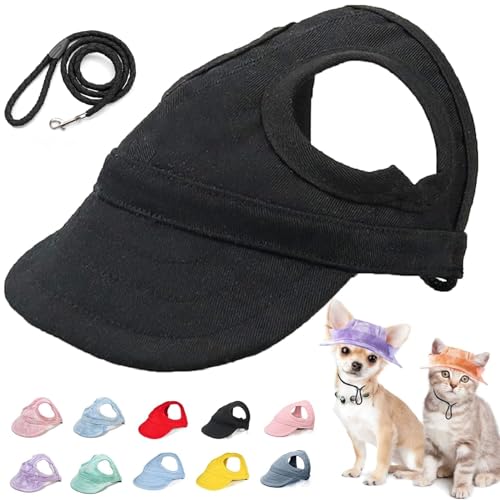 Accrue Outdoor Sun Protection Hood for Dogs,Dog Baseball Cap, Summer Outdoor Dog Cat Sun Protection Hat with Ear Holes, Adjustable Canvas Dog Hats for Puppy (M,Black) von Accrue