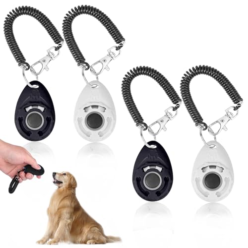 Acehome Hundeklicker, Hundetrainingsklicker, Haustier-Trainingsklicker mit großem Knopf und Handgelenkschlaufe für Hund, Katzen, Vögel, Pferd, Welpe (4 Stück, Schwarz & Weiß) von Acehome